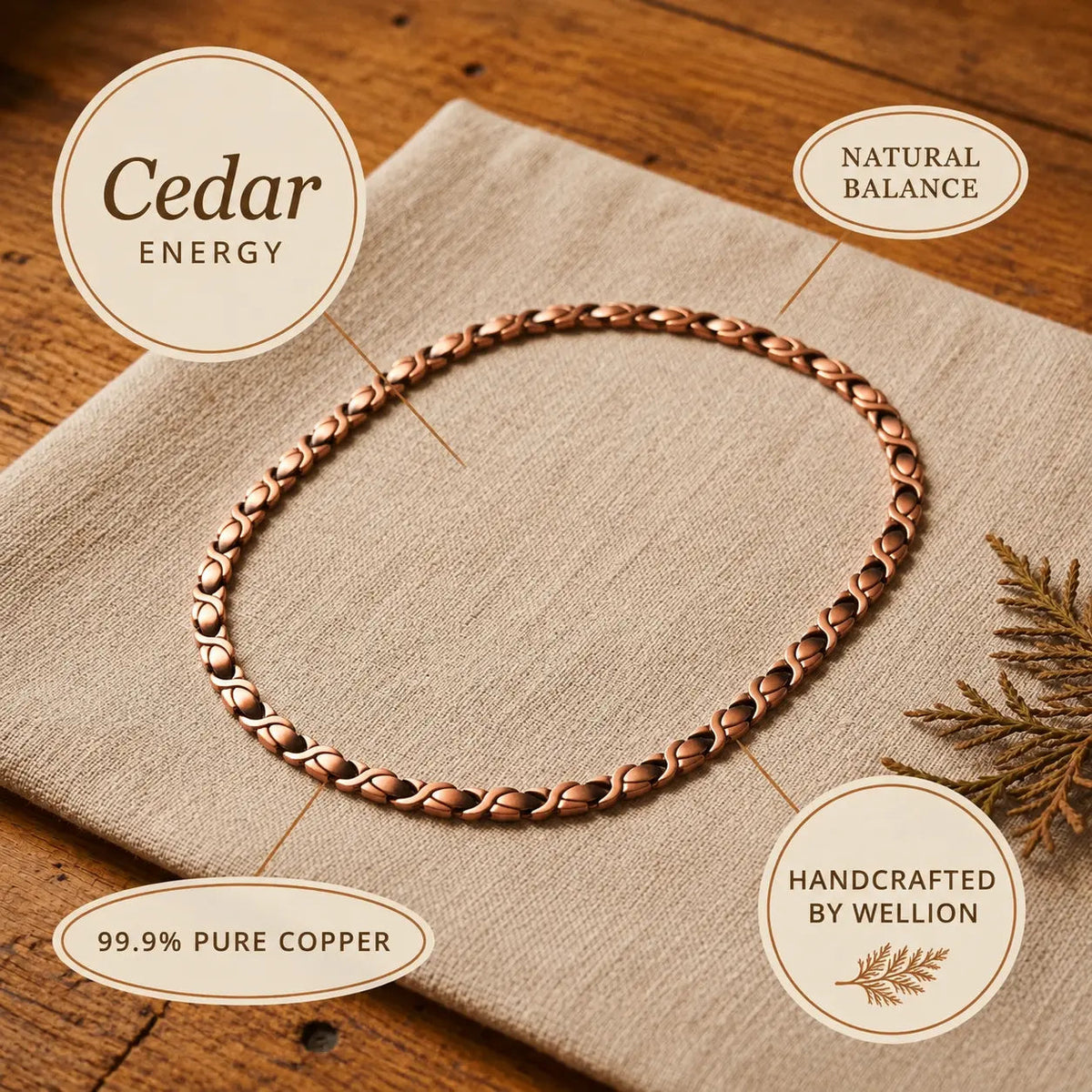 Cedar Magnetic Copper Necklace Wellion