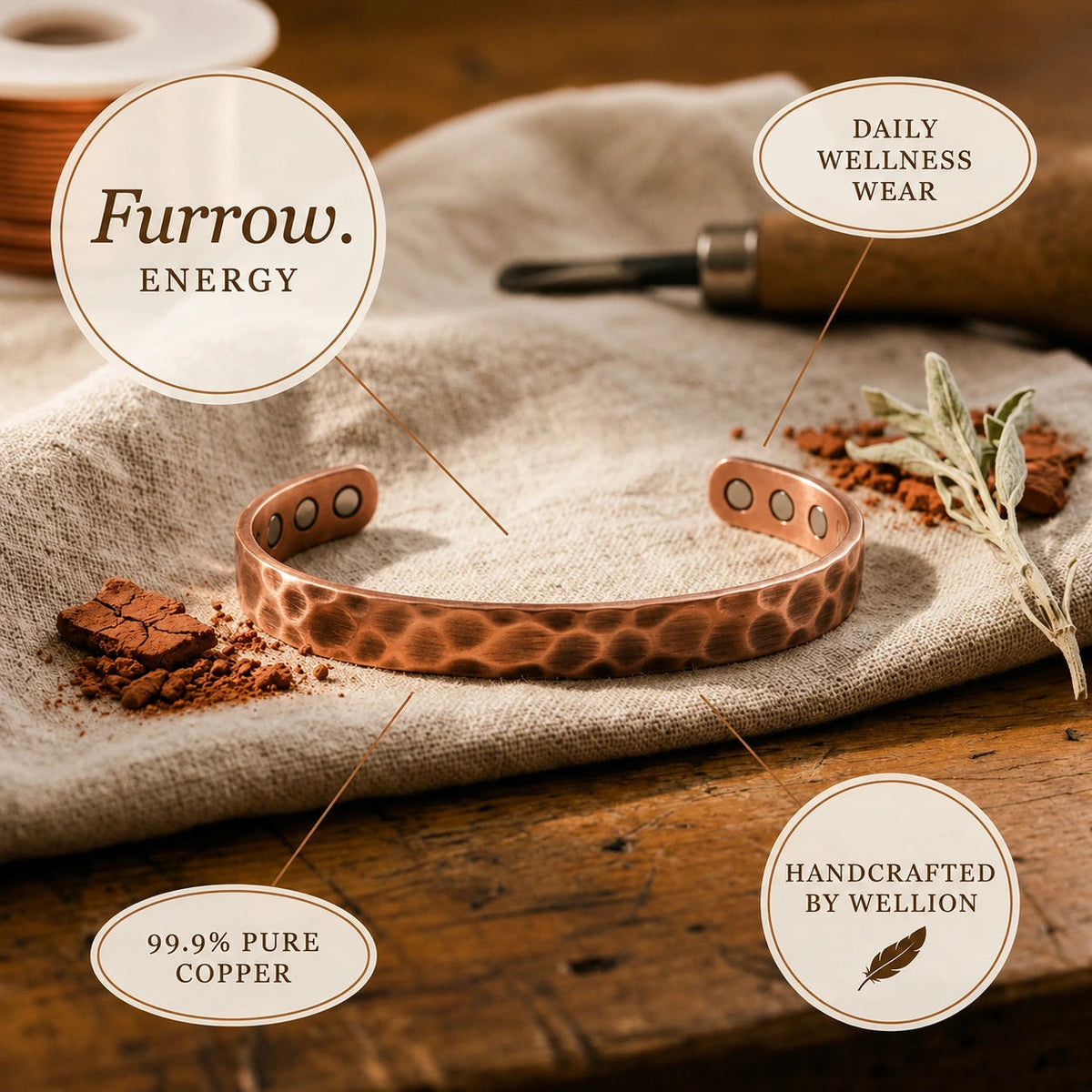 Furrow Magnetic Copper Bracelet Wellion